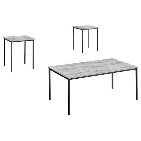 Monarch Specialties Table Set, 3pcs Set, Coffee, End, Black Metal, Grey Laminate, Contemporary, Modern I 7896P